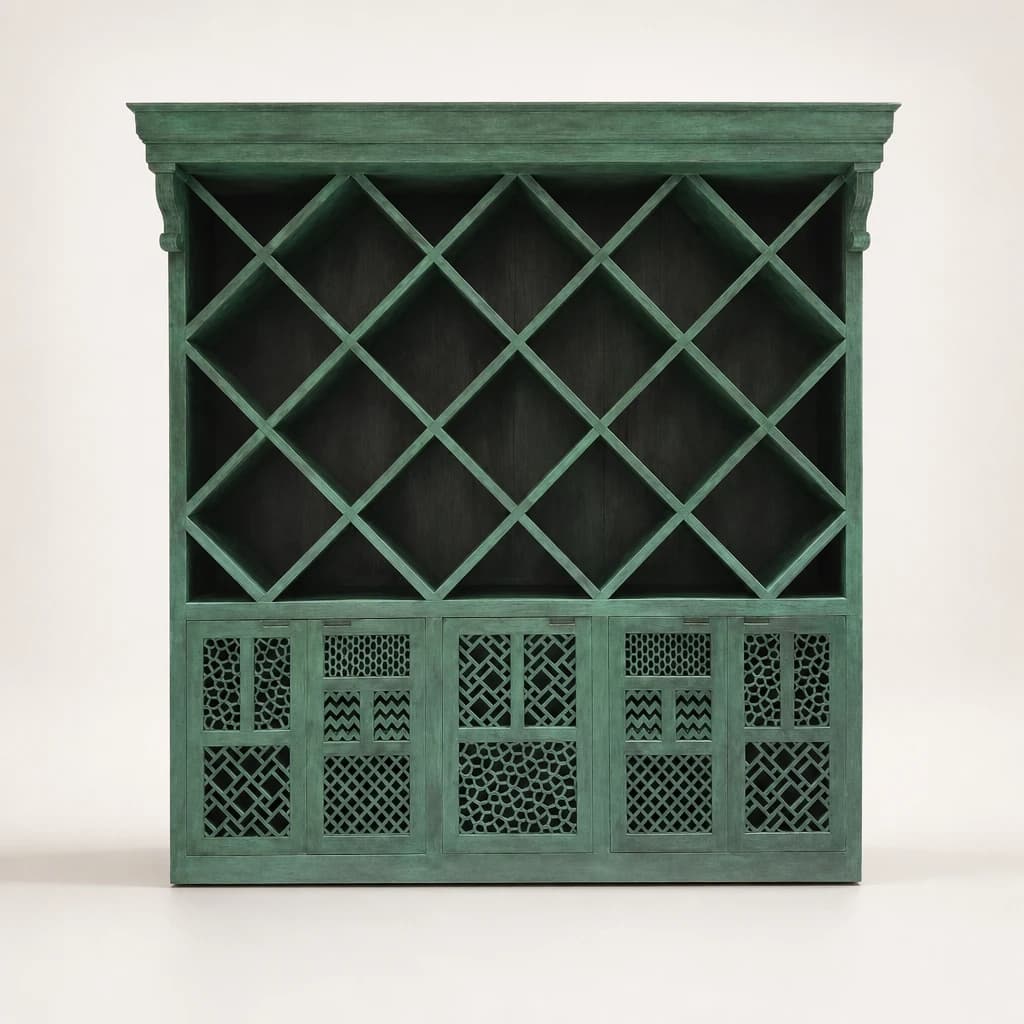 Lattice Front Teak Wine Display Cabinet by Starwood Furniture