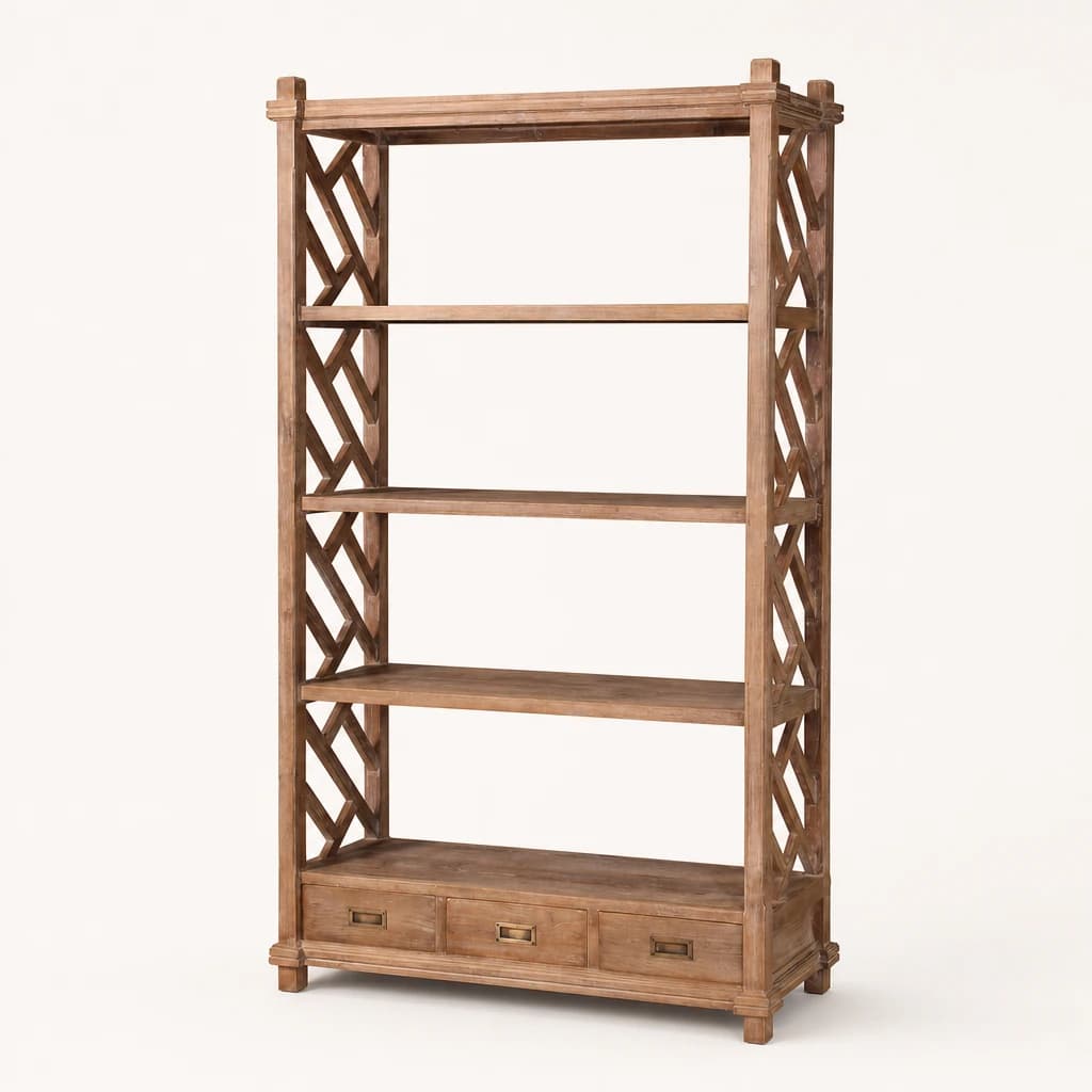 Lattice-Side Teak Bookcase, custom furniture manufactured in Jepara, Indonesia - Image 1