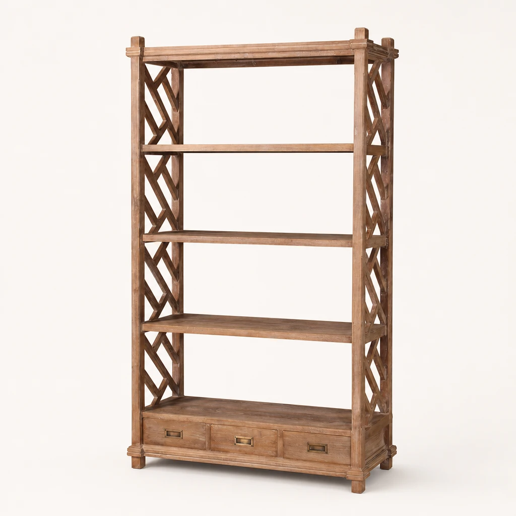 Lattice-Side Teak Bookcase, custom furniture manufactured in Jepara, Indonesia - Image 1