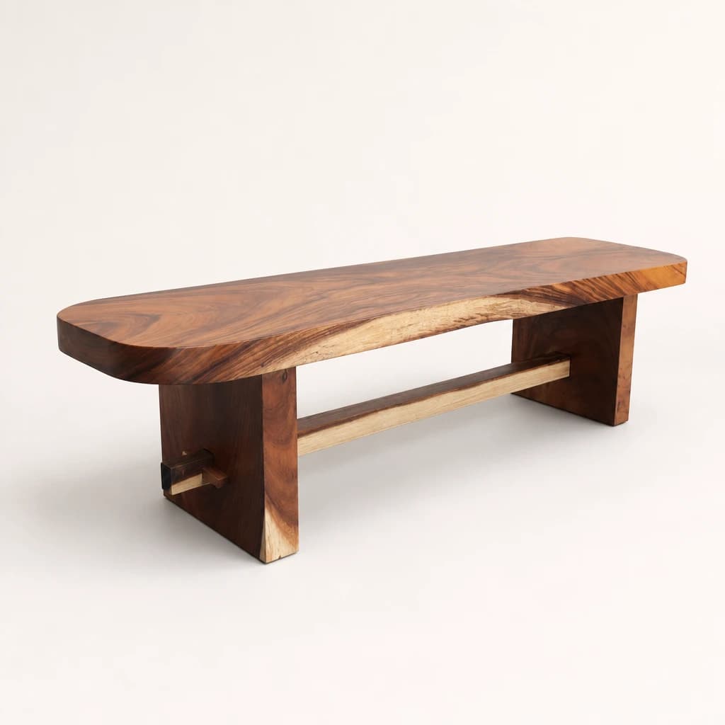 Live-Edge Solid Teak Hall Bench, custom furniture manufactured in Jepara, Indonesia - Image 1