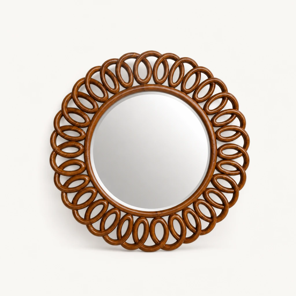 Loop-Carved Round Teak Wall Mirror, custom furniture manufactured in Jepara, Indonesia - Image 1