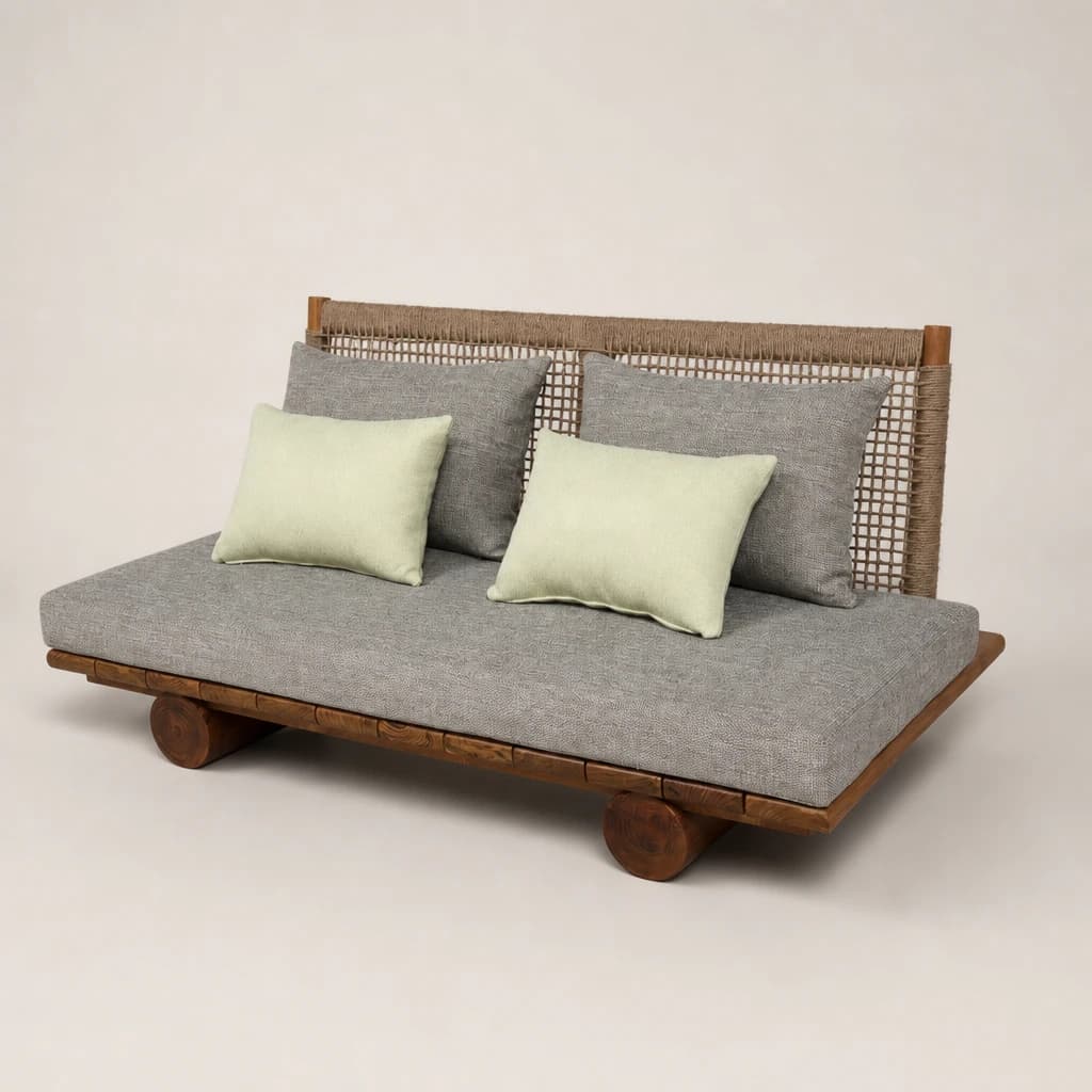 Low Cane Back Teak Outdoor Daybed, custom furniture manufactured in Jepara, Indonesia - Image 1