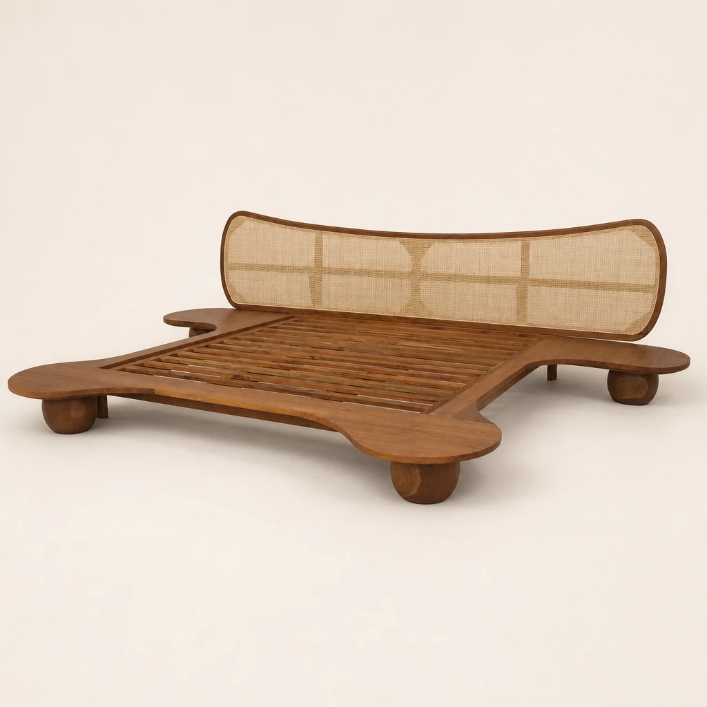 Low Platform Teak Bed with Cane Headboard Low Platform Teak Bed with Cane Headboard by Starwood Furniture Indonesia