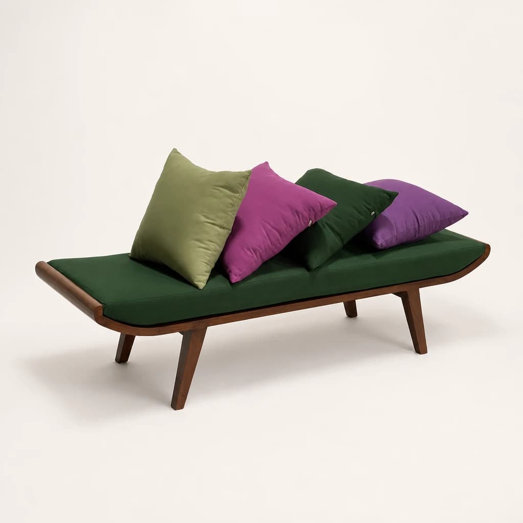 Low Upholstered Teak Chaise Bench, custom furniture manufactured in Jepara, Indonesia - Image 1