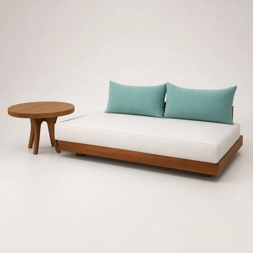 Minimal Teak Outdoor Daybed with Side Table by Starwood Furniture