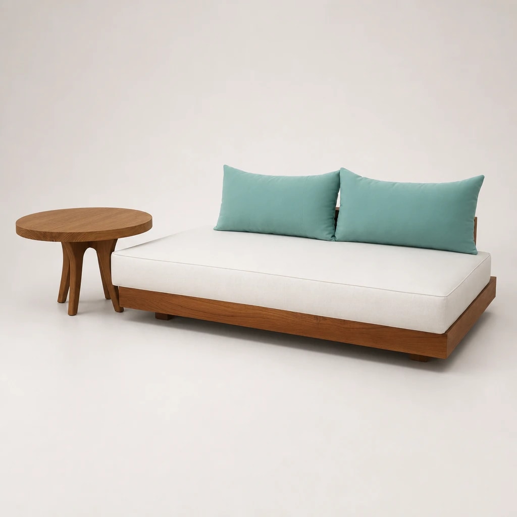 Minimal Teak Outdoor Daybed with Side Table, custom furniture manufactured in Jepara, Indonesia - Image 1