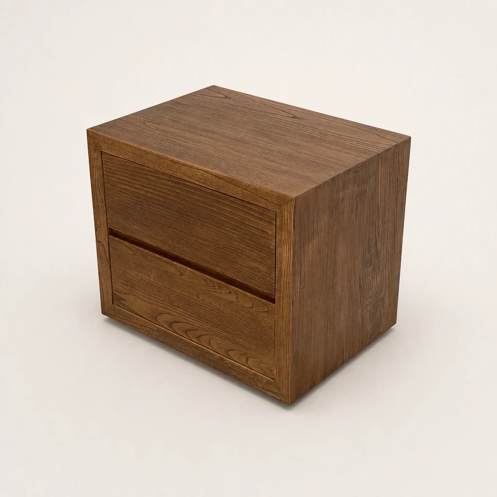 Minimal Two-Drawer Teak Bedside Cabinet, custom furniture manufactured in Jepara, Indonesia - Image 1