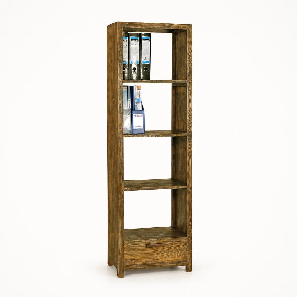 Narrow Five-Tier Teak Bookcase by Starwood Furniture