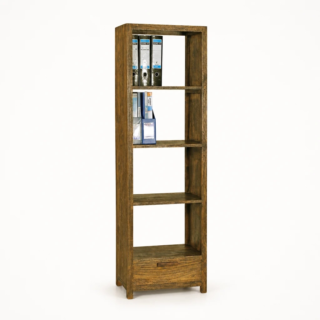 Narrow Five-Tier Teak Bookcase by Starwood Furniture