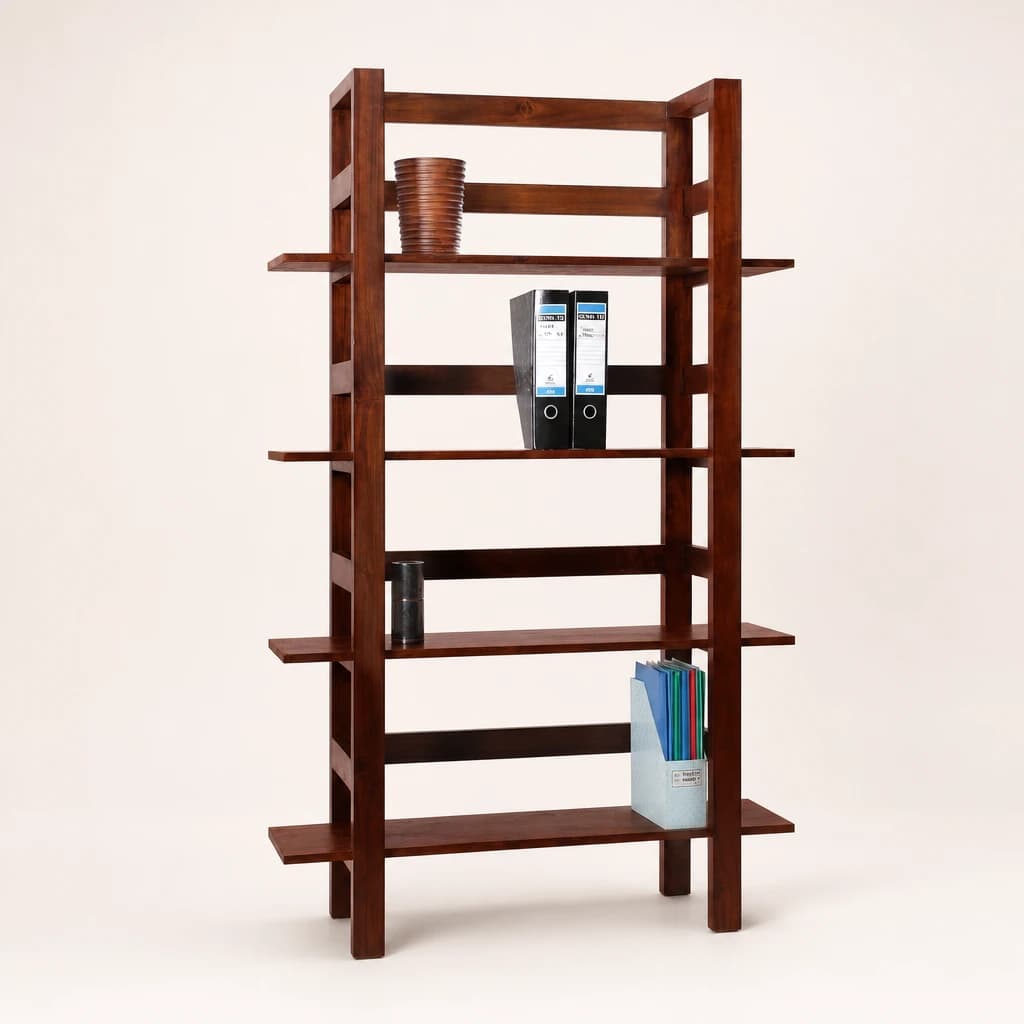 Offset Shelf Teak Display Bookcase, custom furniture manufactured in Jepara, Indonesia - Image 1
