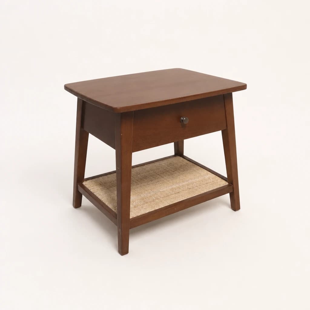 Open-Shelf Cane Teak Bedside Table, custom furniture manufactured in Jepara, Indonesia - Image 1
