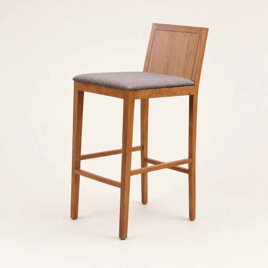 Panel Back Upholstered Teak Bar Stool, custom furniture manufactured in Jepara, Indonesia - Image 1