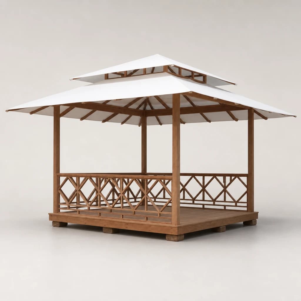 Raised Timber Garden Gazebo with Double Roof, custom furniture manufactured in Jepara, Indonesia - Image 1