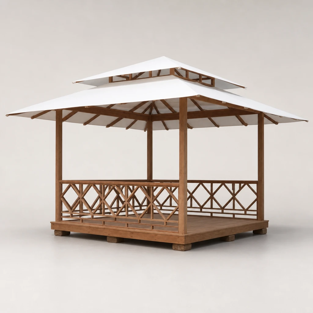 Raised Timber Garden Gazebo with Double Roof, custom furniture manufactured in Jepara, Indonesia - Image 1