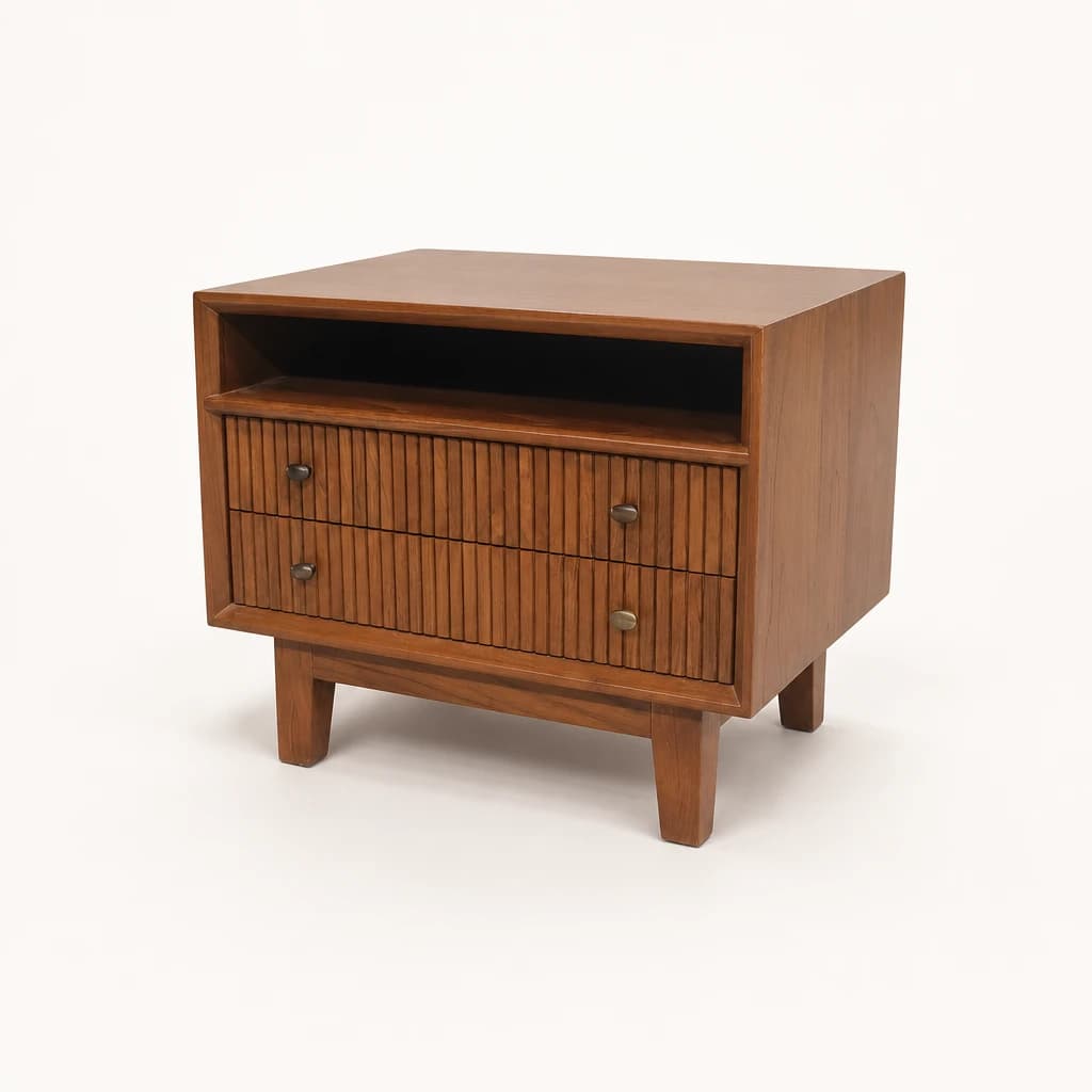 Reeded Two-Drawer Teak Bedside Table by Starwood Furniture