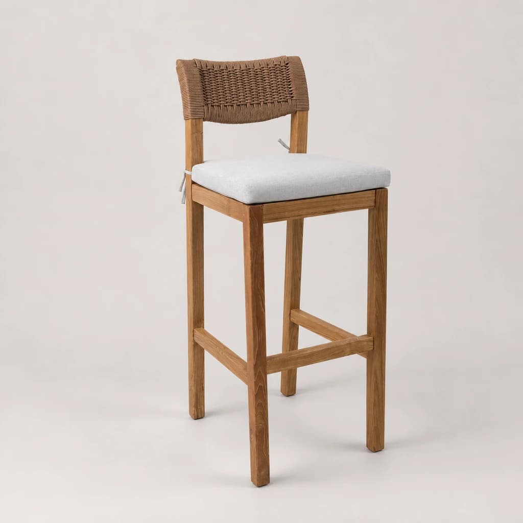 Rope Back Teak Outdoor Bar Stool, custom furniture manufactured in Jepara, Indonesia - Image 1
