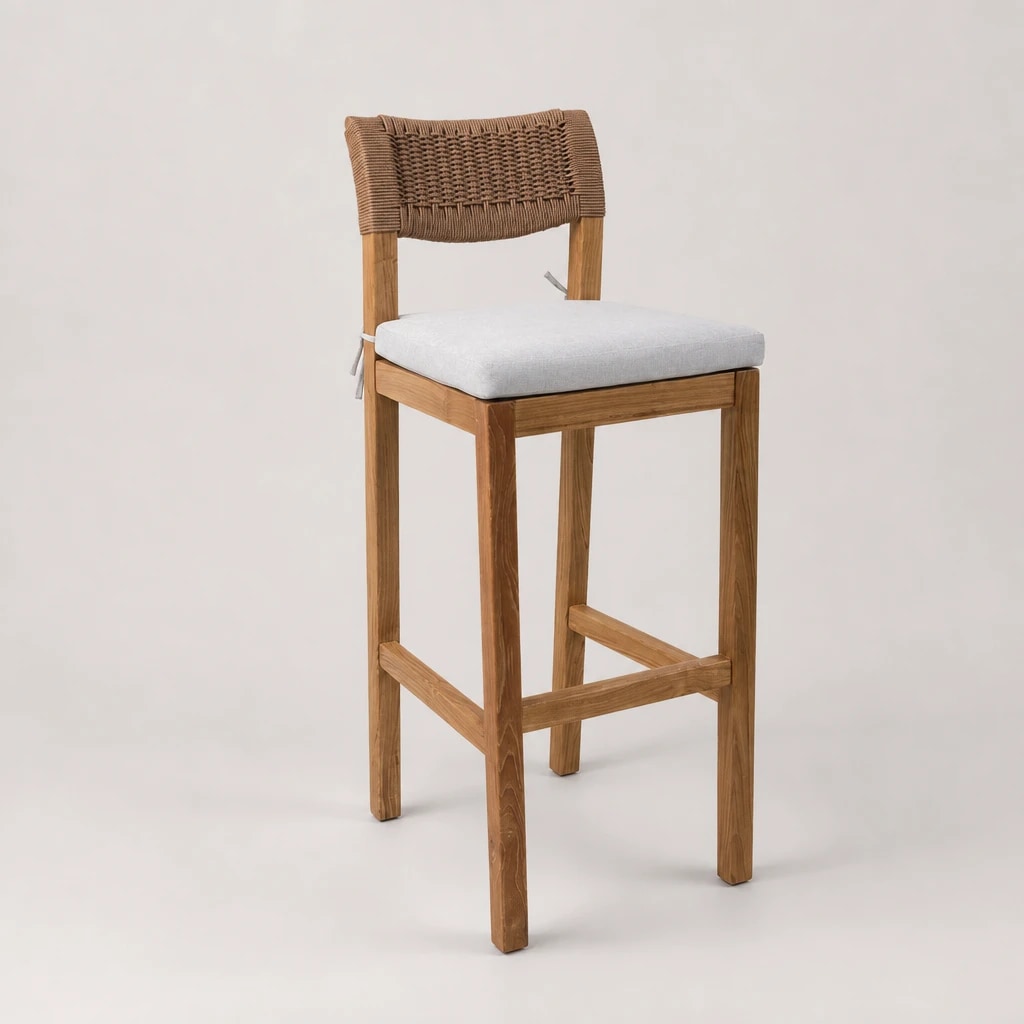 Rope Back Teak Outdoor Bar Stool, custom furniture manufactured in Jepara, Indonesia - Image 1