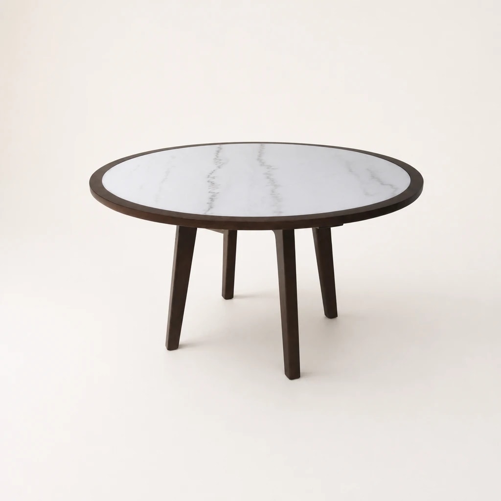 Round Inset-Top Teak Dining Table, custom furniture manufactured in Jepara, Indonesia - Image 1