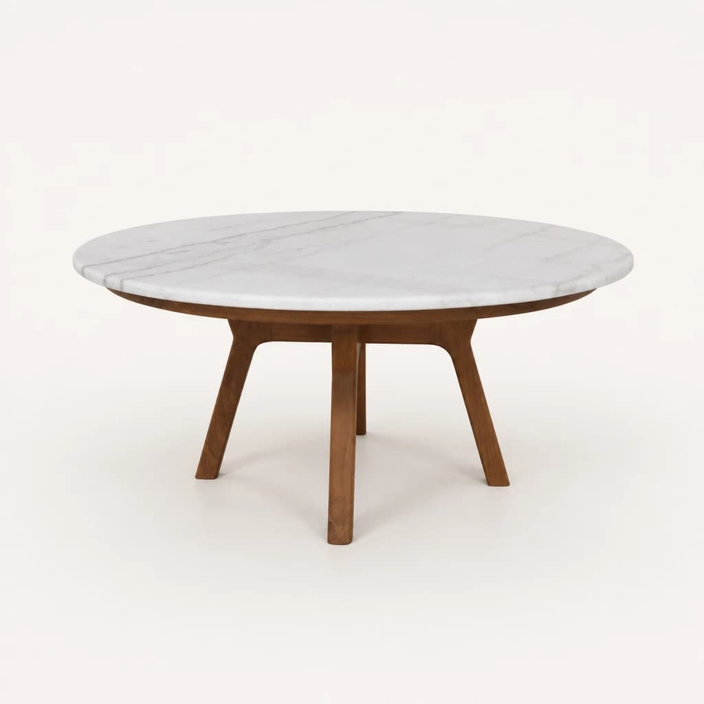 Round Light-Top Tripod Teak Dining Table, custom furniture manufactured in Jepara, Indonesia - Image 1
