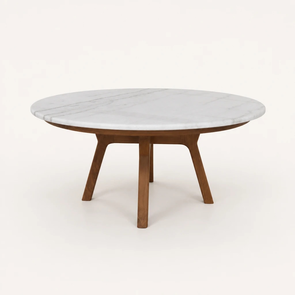Round Light-Top Tripod Teak Dining Table, custom furniture manufactured in Jepara, Indonesia - Image 1