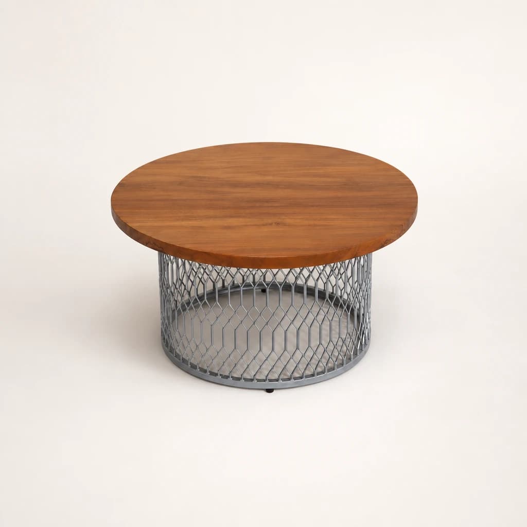 Round Teak and Metal Mesh Coffee Table by Starwood Furniture