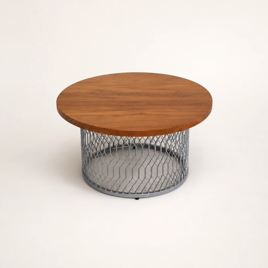 Round Teak and Metal Mesh Coffee Table Round Teak and Metal Mesh Coffee Table by Starwood Furniture Indonesia