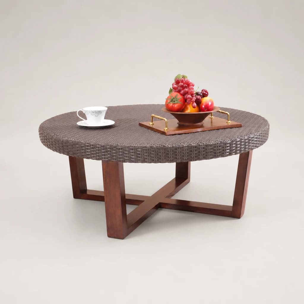 Round Woven Teak Outdoor Coffee Table, custom furniture manufactured in Jepara, Indonesia - Image 1