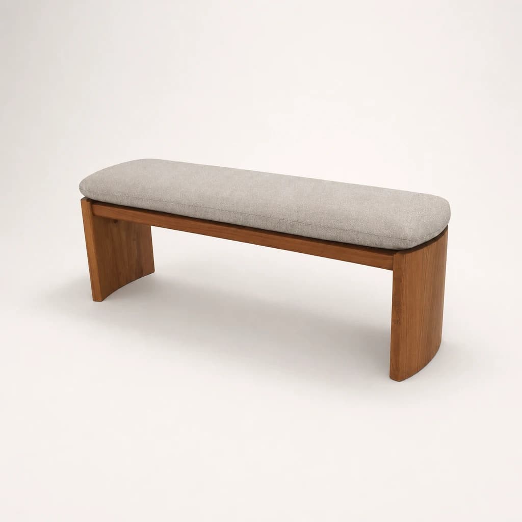 Rounded-Leg Upholstered Teak Bench by Starwood Furniture