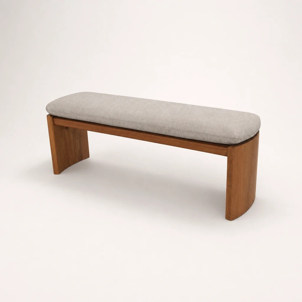 Rounded-Leg Upholstered Teak Bench, custom furniture manufactured in Jepara, Indonesia - Image 1