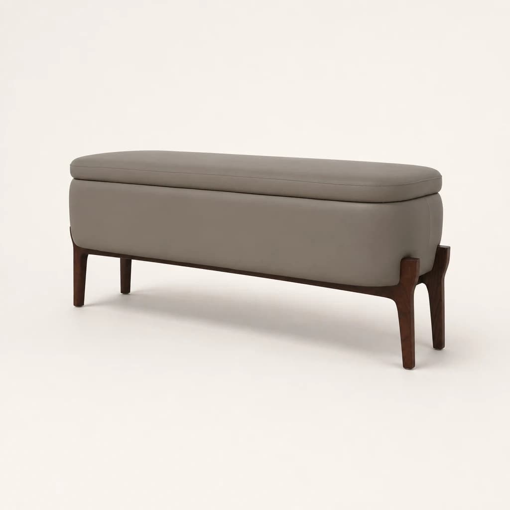 Rounded Upholstered Teak Bench Ottoman by Starwood Furniture