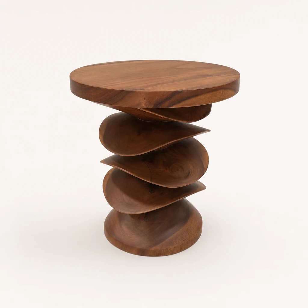 Sculptural Spiral Teak Side Table, custom furniture manufactured in Jepara, Indonesia - Image 1