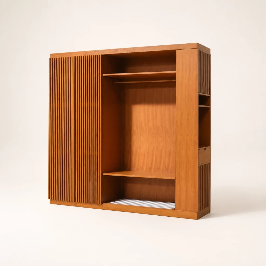 Slatted Door Teak Open Wardrobe by Starwood Furniture