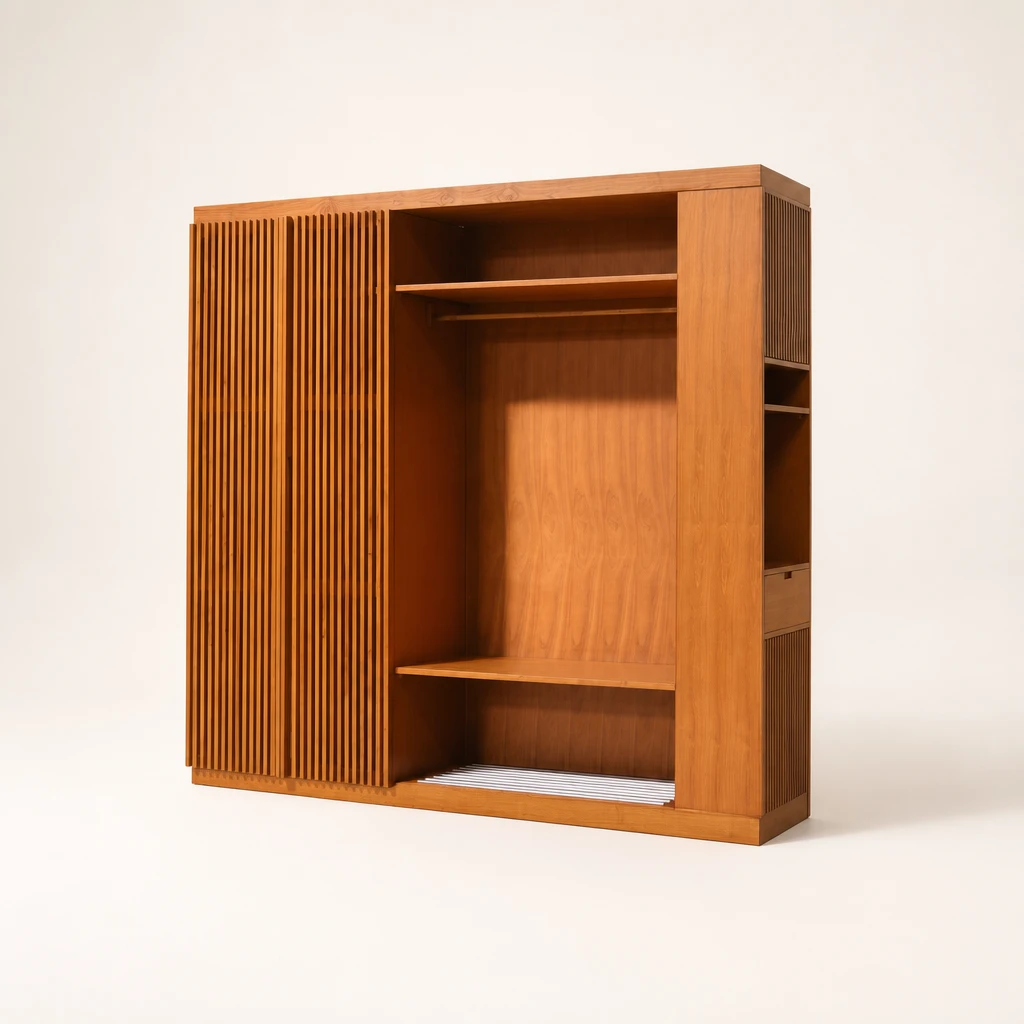 Slatted Door Teak Open Wardrobe Slatted Door Teak Open Wardrobe by Starwood Furniture Indonesia