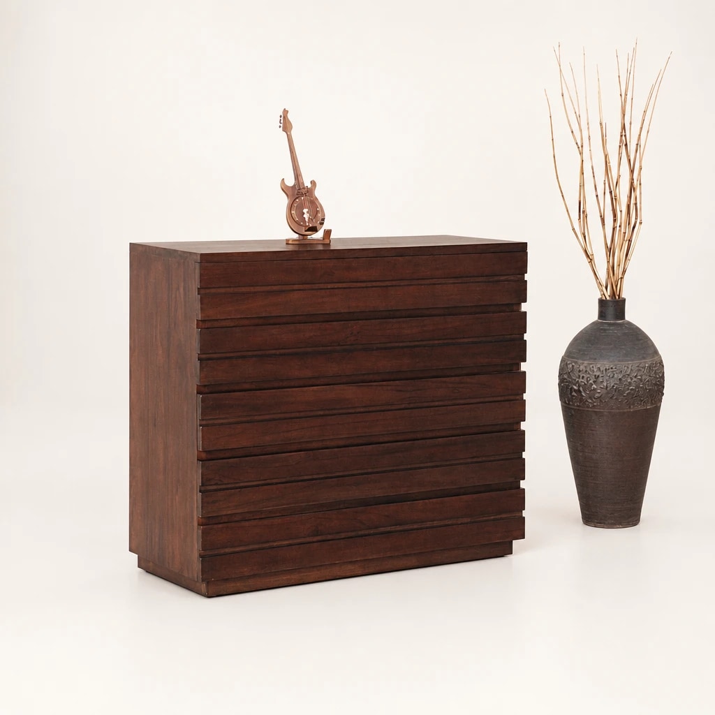 Slatted Front Teak Tallboy Chest, custom furniture manufactured in Jepara, Indonesia - Image 1