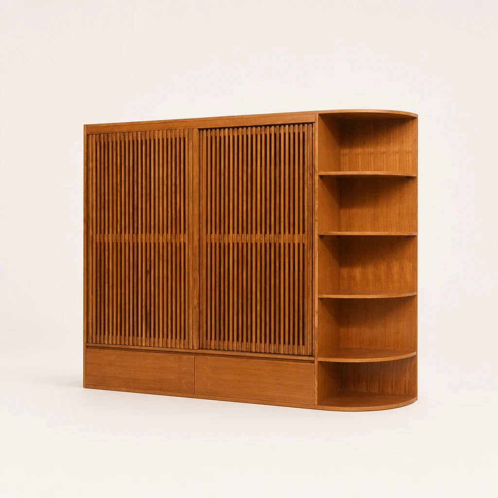 Slatted Teak Wardrobe with Open Shelves Slatted Teak Wardrobe with Open Shelves by Starwood Furniture Indonesia