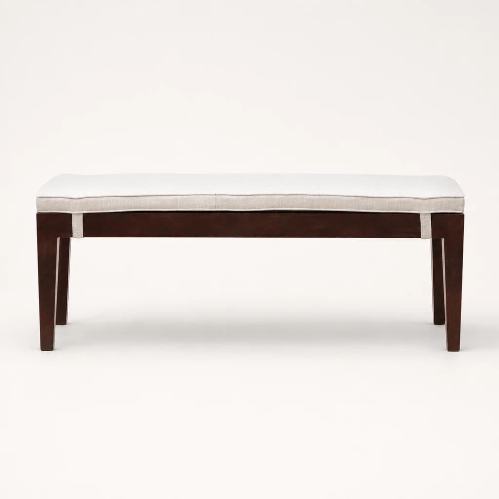 Slim Upholstered Teak End-of-Bed Bench, custom furniture manufactured in Jepara, Indonesia - Image 1