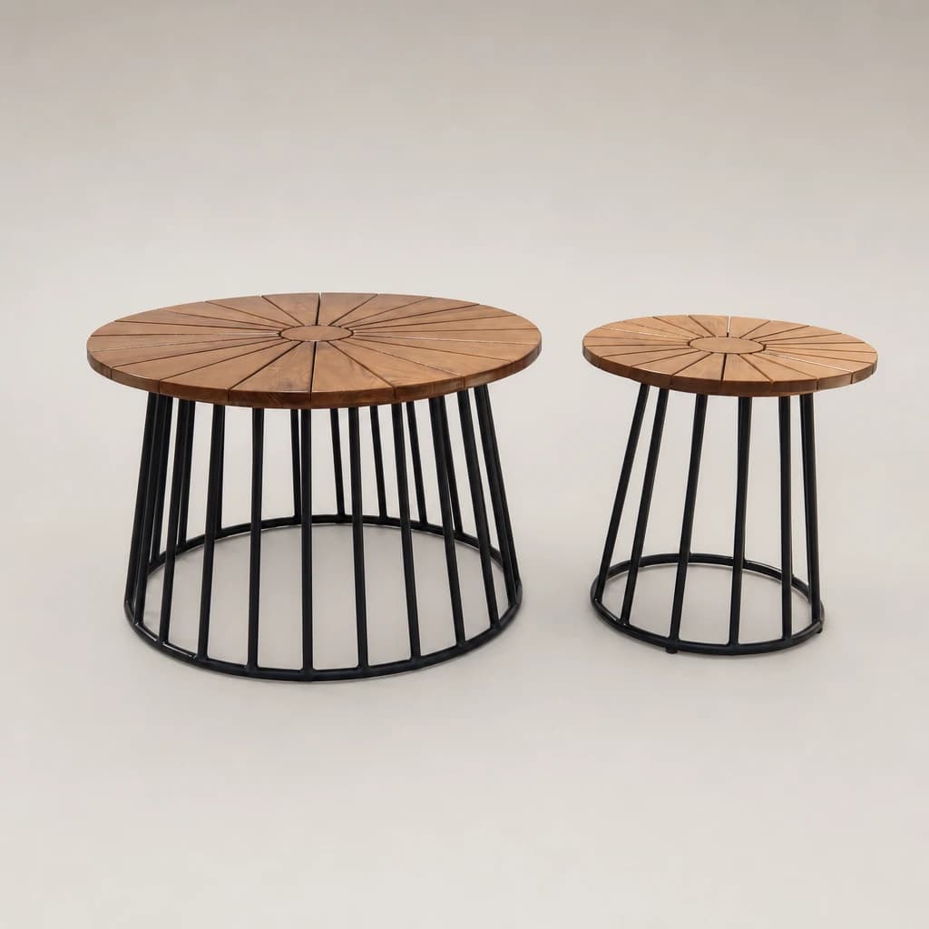 Sunburst Teak Nesting Outdoor Tables, custom furniture manufactured in Jepara, Indonesia - Image 1