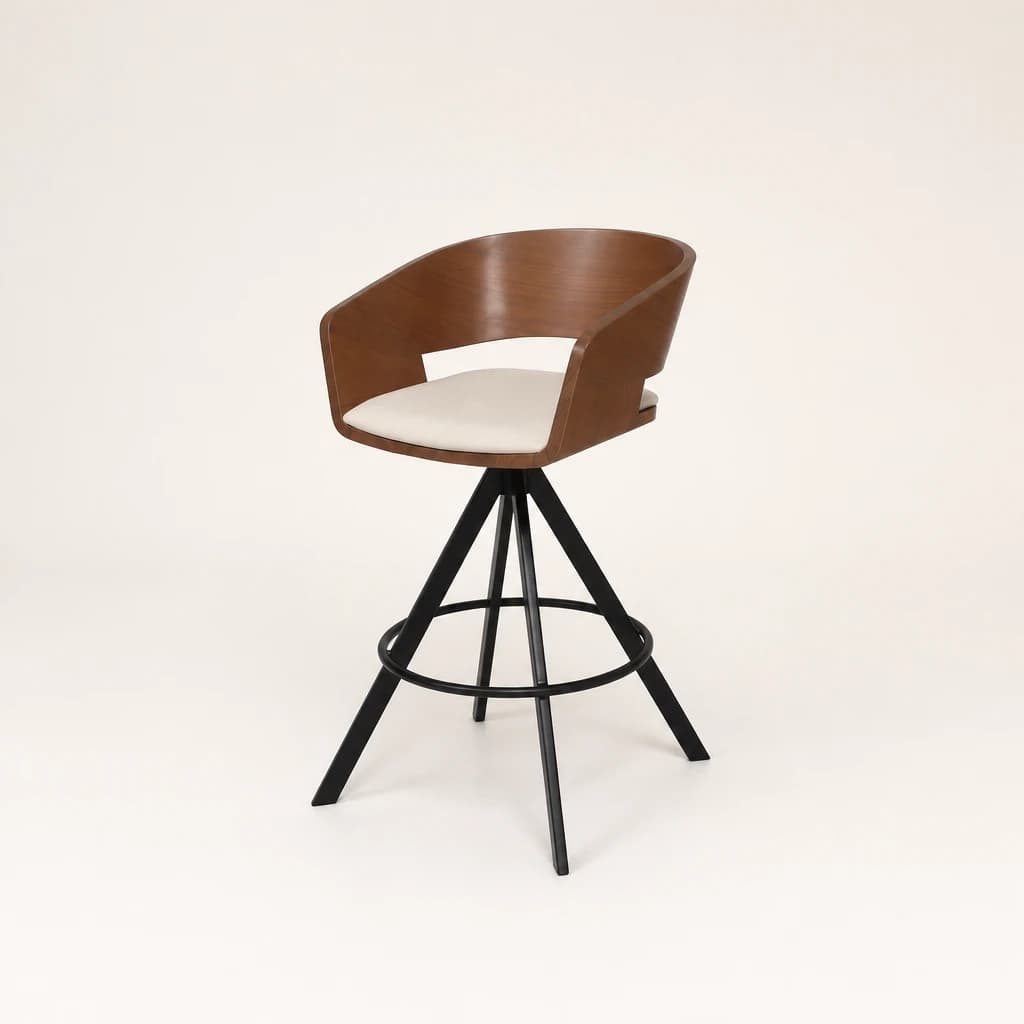 Swivel Teak and Metal Bar Stool, custom furniture manufactured in Jepara, Indonesia - Image 1