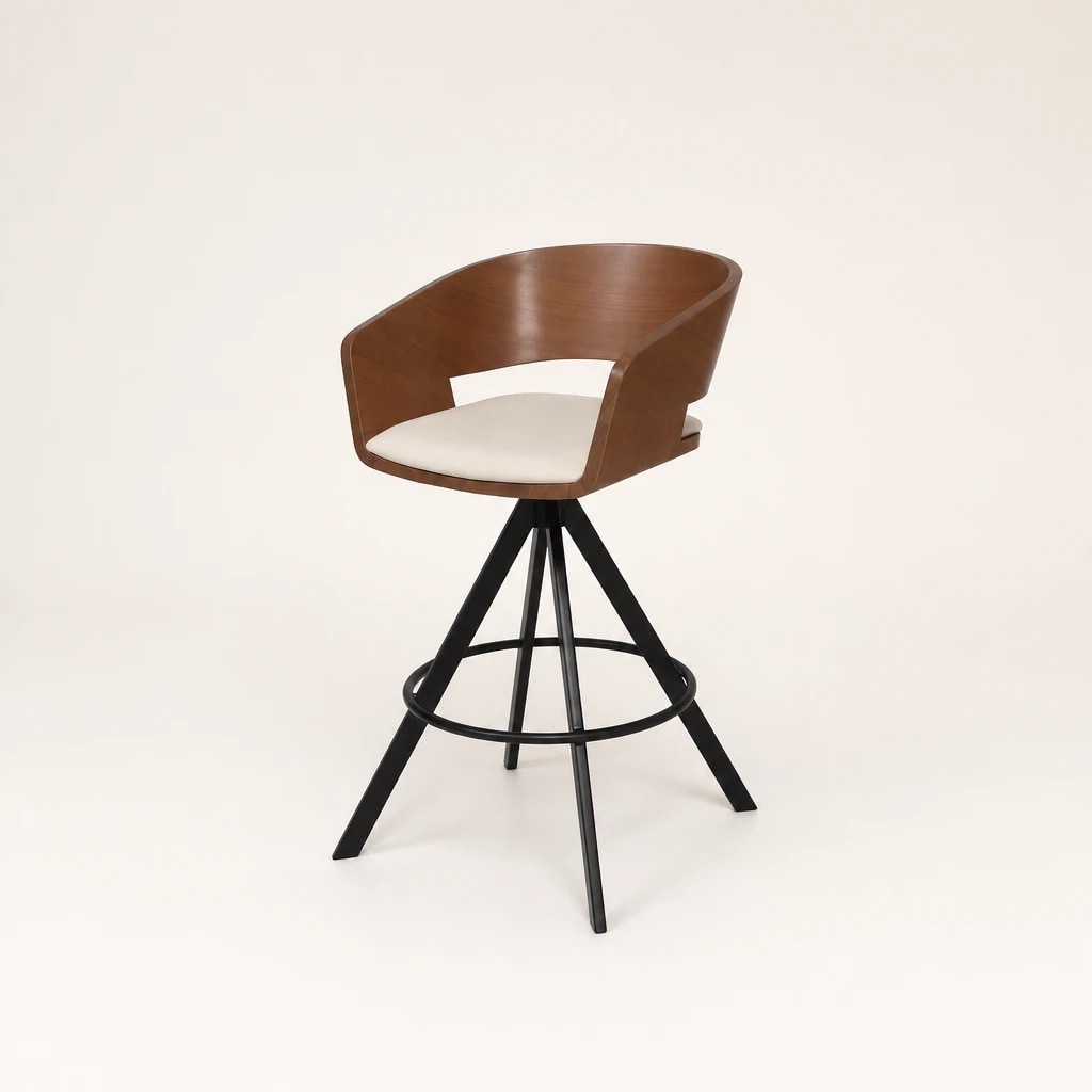 Swivel Teak and Metal Bar Stool, custom furniture manufactured in Jepara, Indonesia - Image 1