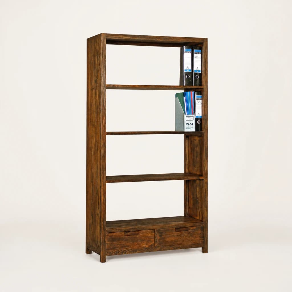 Tall Teak Bookcase with Base Drawers, custom furniture manufactured in Jepara, Indonesia - Image 1