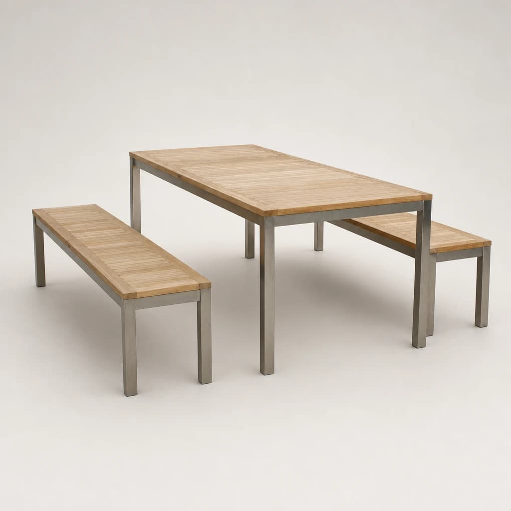 Teak and Metal Outdoor Dining Set with Benches by Starwood Furniture