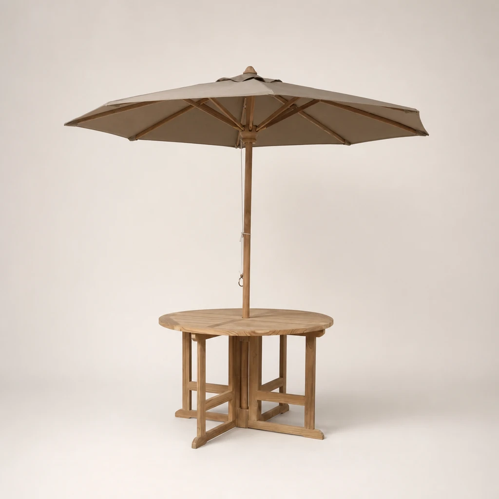 Teak Centre-Pole Patio Parasol with Table, custom furniture manufactured in Jepara, Indonesia - Image 1