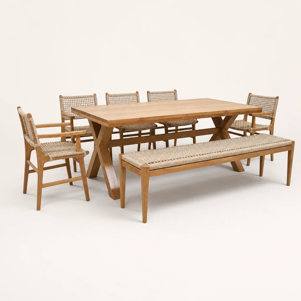 Teak Dining Set with Bench Seating Teak Dining Set with Bench Seating by Starwood Furniture Indonesia