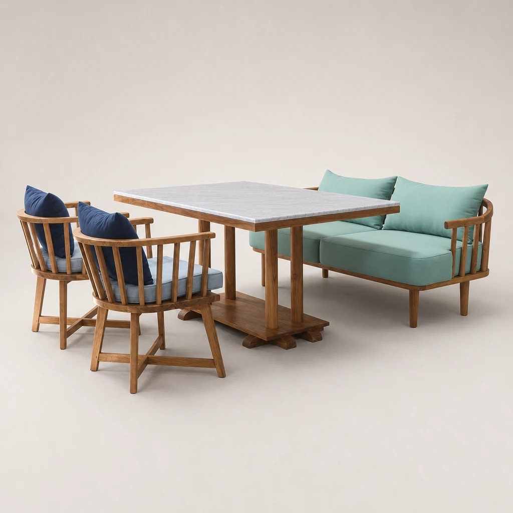 Teak Outdoor Dining Set with Bench Seating Teak Outdoor Dining Set with Bench Seating by Starwood Furniture Indonesia