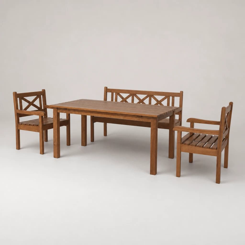 Teak Outdoor Dining Table and Chair Set, custom furniture manufactured in Jepara, Indonesia - Image 1