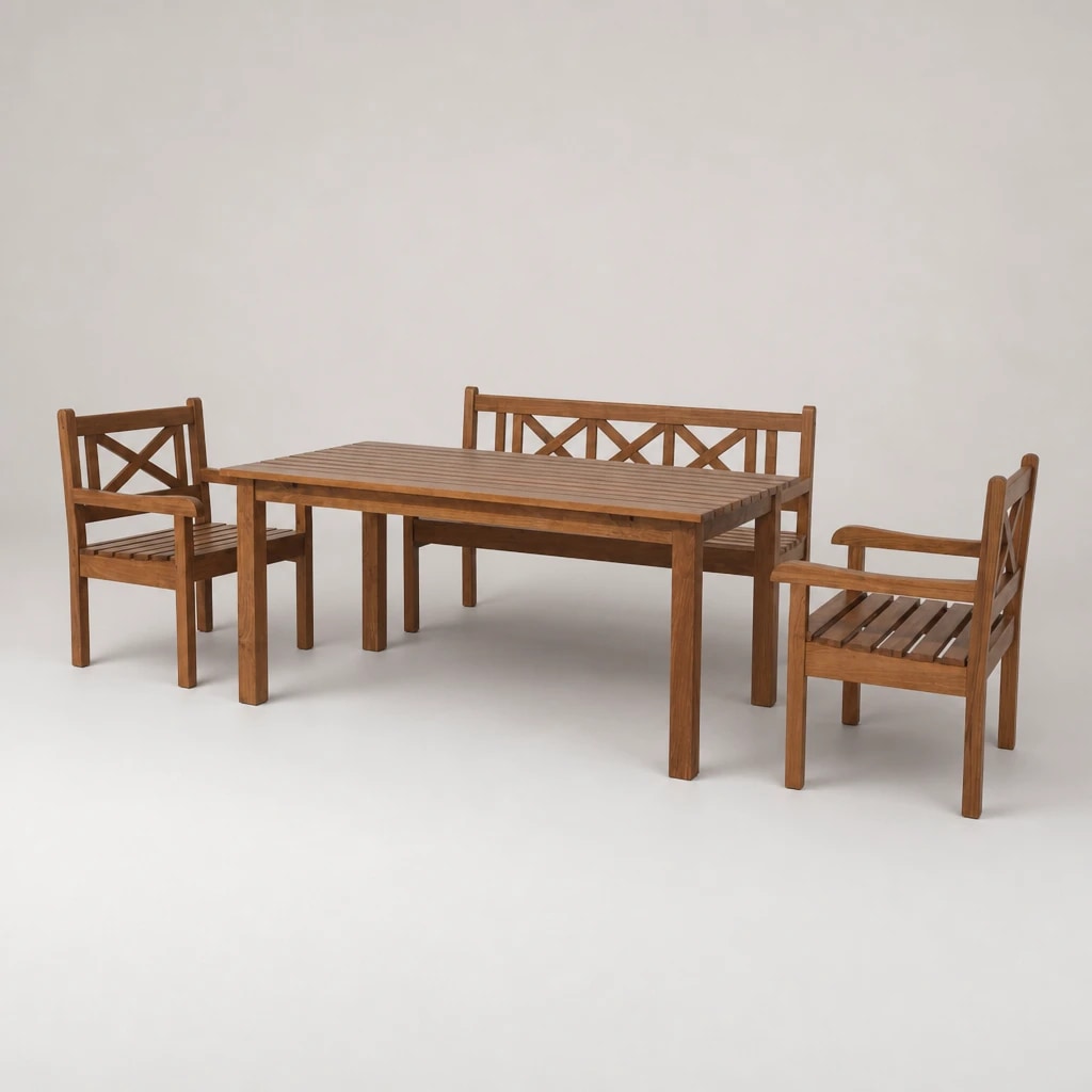 Teak Outdoor Dining Table and Chair Set, custom furniture manufactured in Jepara, Indonesia - Image 1