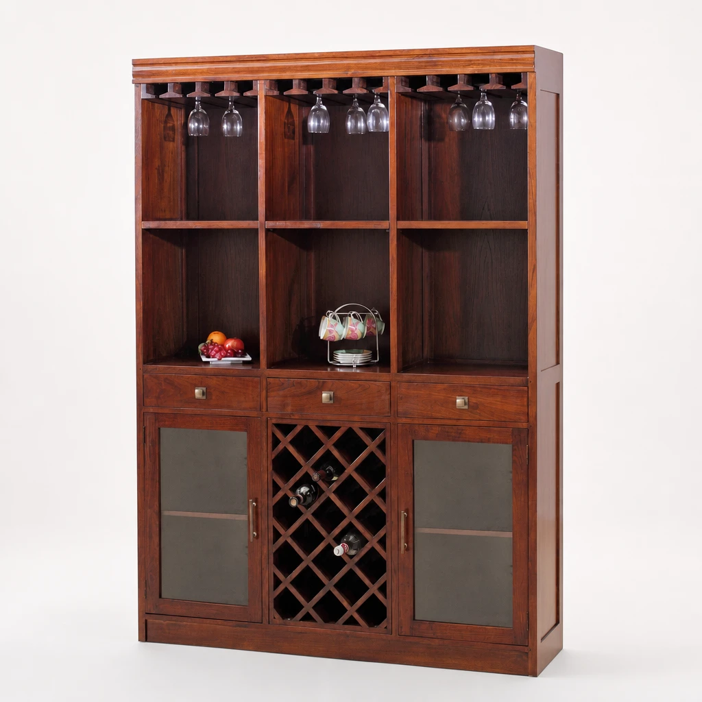 Teak Wine and Bar Display Cabinet, custom furniture manufactured in Jepara, Indonesia - Image 1