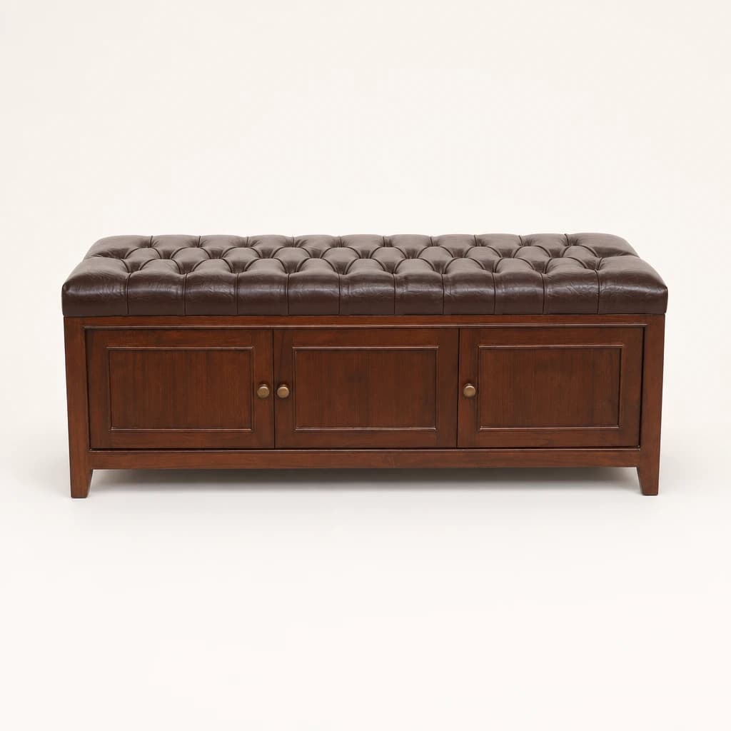 Tufted Teak Storage Bench, custom furniture manufactured in Jepara, Indonesia - Image 1