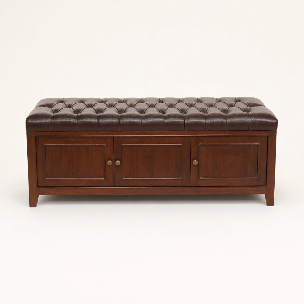Tufted Teak Storage Bench, custom furniture manufactured in Jepara, Indonesia - Image 1