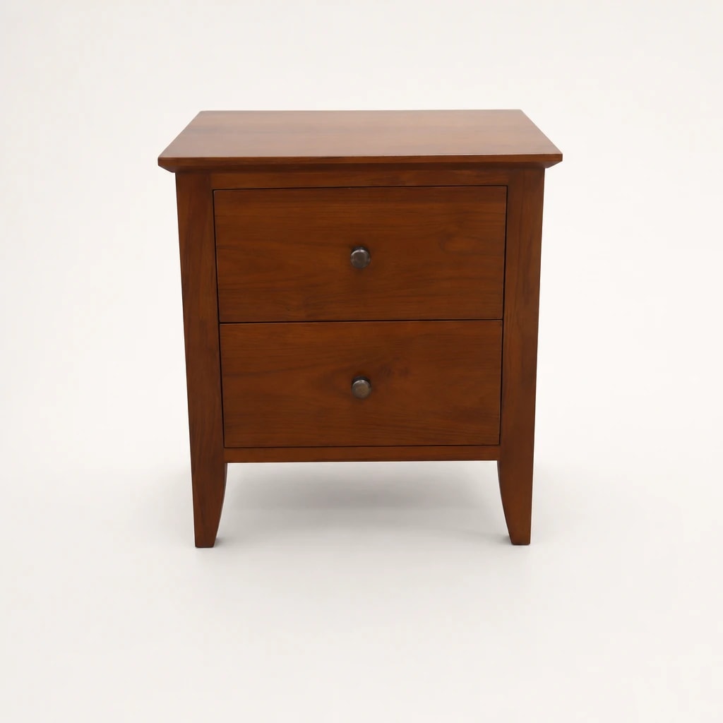 Two-Drawer Tapered-Leg Teak Nightstand Two-Drawer Tapered-Leg Teak Nightstand by Starwood Furniture Indonesia